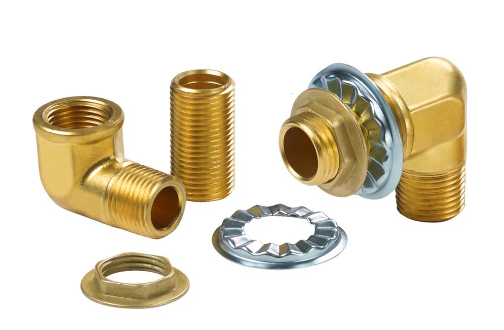 Krowne 21-190L Wall Faucet Mounting Kit for Pre-Rinse Units – Includes (2) 1/2" NPT x 1/2" NPS Brass Elbows, (2) Nipples, (2) Lock Nuts, Rosettes & Gaskets, Low Lead Compliant