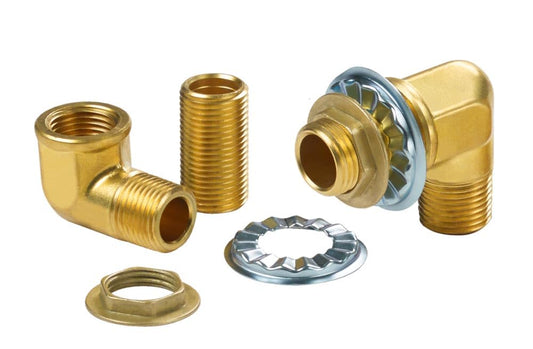 Krowne 21-190L Wall Faucet Mounting Kit for Pre-Rinse Units – Includes (2) 1/2" NPT x 1/2" NPS Brass Elbows, (2) Nipples, (2) Lock Nuts, Rosettes & Gaskets, Low Lead Compliant