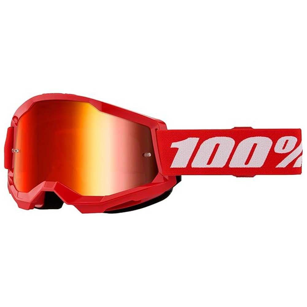 100% Strata 2 Motocross Goggles - OSFM Red/Mirror Red Lens