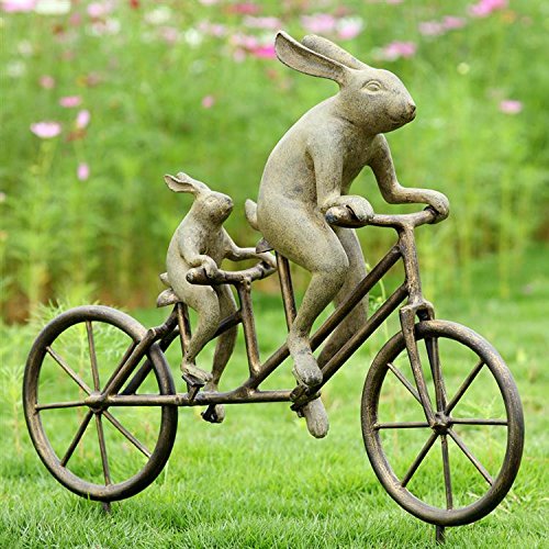 SPI Home Tandem Bicycle Rabbit Bunnies Tour de Bike Garden Sculpture