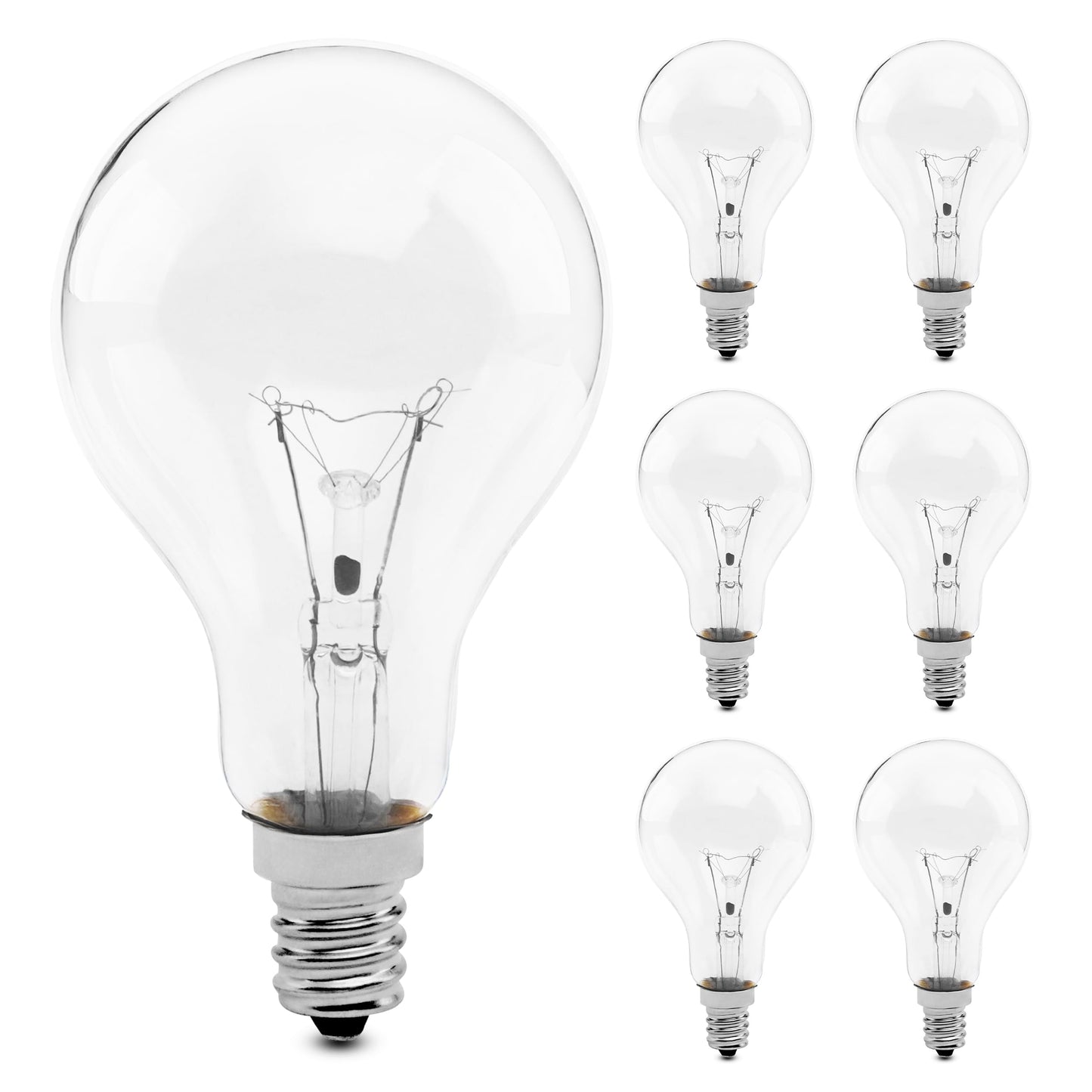 Feit Electric 40W A15 Incandescent Clear Light Bulb, E12 Candelabra Base, Dimmable, 2500K Soft White, 2,500 Hour Lifespan, Ideal for Ceiling Fans & Specialty Applications, BP40A15C/CL/CF/6, 6 Pack