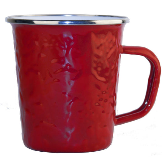 Golden Rabbit Enamelware - Red on Red Texture Pattern - 16 Ounce Latte Mug