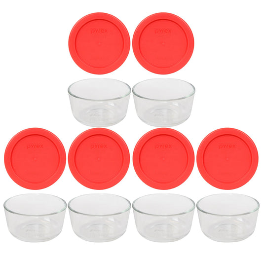 Pyrex 7200 2-Cup Glass Bowls & 7200-PC Red Lid (6-Pack)