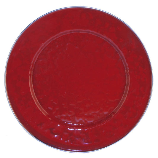 Golden Rabbit Enamelware - Red on Red Texture Pattern - 10.5 Inch Dinner Plate