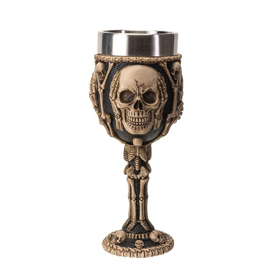 Pacific Giftware Hear See Speak No Evil Skeleton Wine Goblet 7oz Stainless Steel Skull Chalice for Halloween Decor Gothic Party Cup for Halloween Lovers