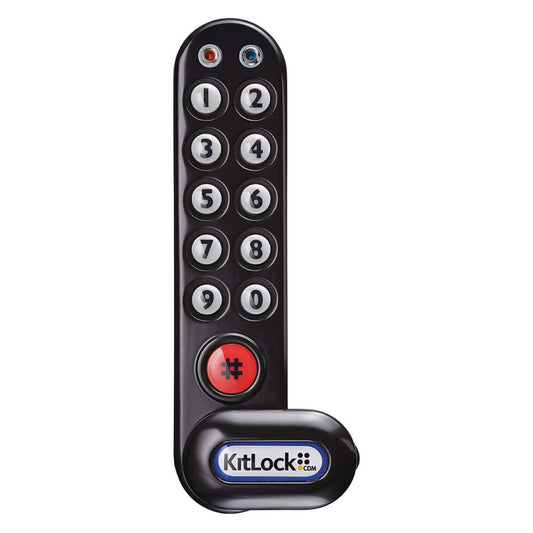 CODELOCKS KL1006KIT-BLK-LH Black Color Finish Zinc Alloy KitLock Electronic Cabinet Lock, Upgraded Batteries, Horizontal Left Hand, 1/4"-1 1/8" Spindle Length