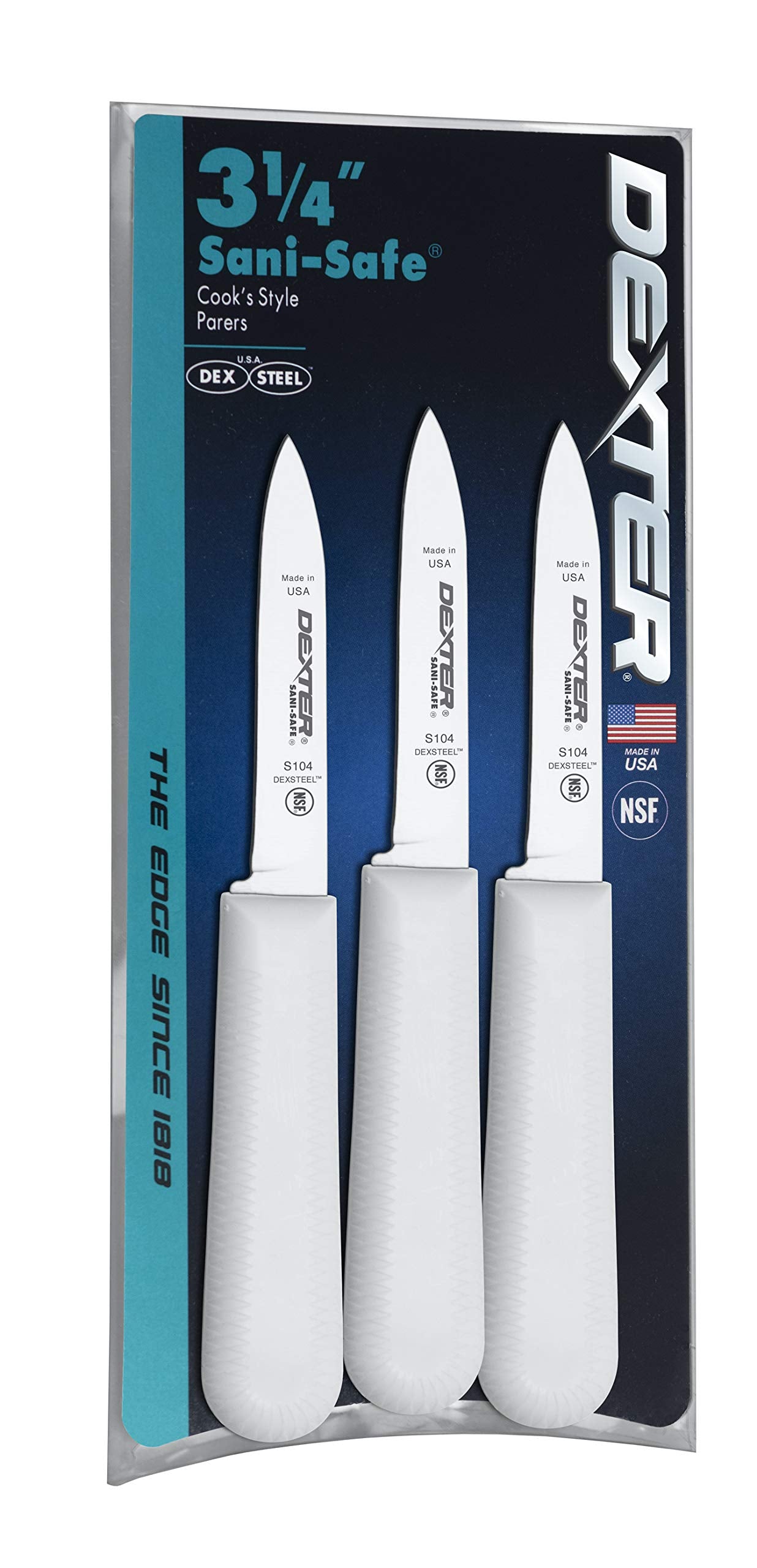 Dexter-Russell 3 pack of 3?"Paring Knives, S104-3PCP, SANI-SAFE Series, Silver, White