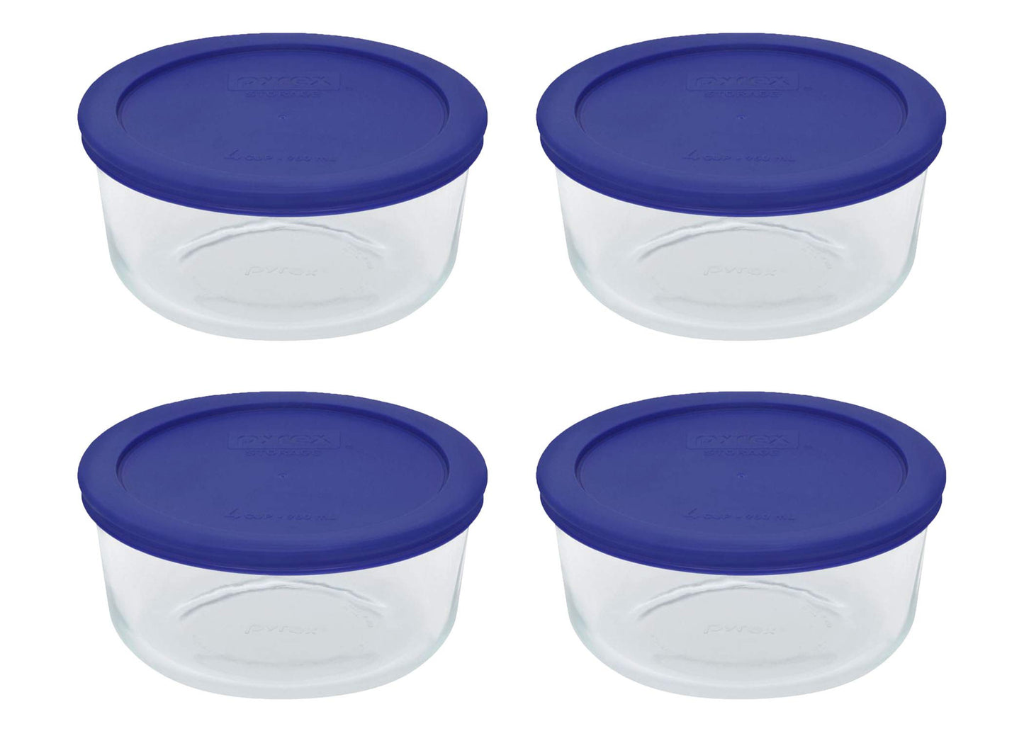 Pyrex 7201 4-Cup Glass Bowls & Cadet Blue Lids (4-Pack)