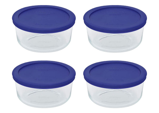 Pyrex 7201 4-Cup Glass Bowls & Cadet Blue Lids (4-Pack)