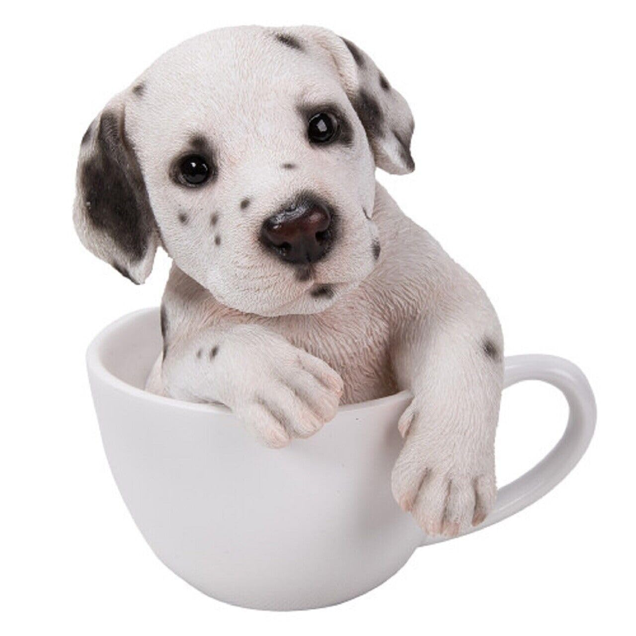Pacific Giftware White and Black Dalmatian Puppy in Teacup Decorative Polyresin Figurine Hand-Painted Realistic Dog Lover Collectible Pet Home Decor 6" H