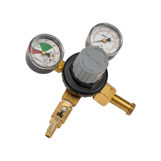 TAPRITE E-T742 CO2 Primary Beer Dual High Pressure Gauge New - CGA 320 Inlet 5/16" Barb Shutoff (Brass Body)
