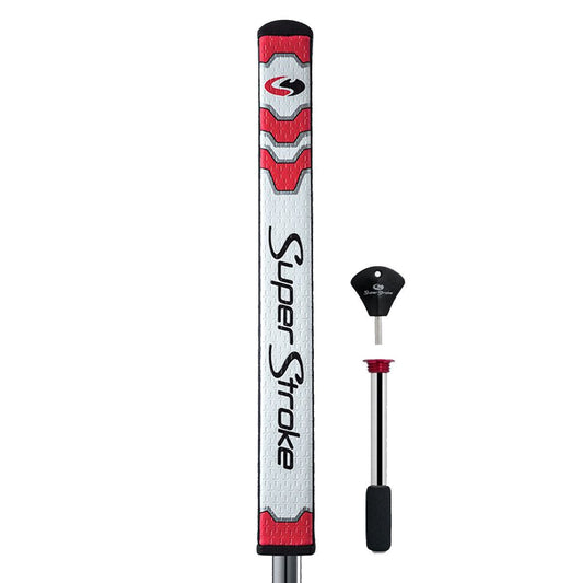 SuperStroke CounterCore™ Flatso™ Golf Putter Grip, White/Red (Flatso™ 1.0) | Consistent and Reliable Putting Stroke | Reduces Face Angle Rotation | Adjustable Weight System | Unique Parallel Design