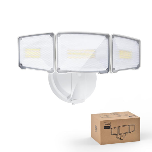 Philips 72W 7400LM LED Flood Lights Outdoor, Switch Controlled Aluminum Security Lights, 3 Adjustable Heads, Wall Mount, 5000K Daylight, Waterproof for Yard, Garage