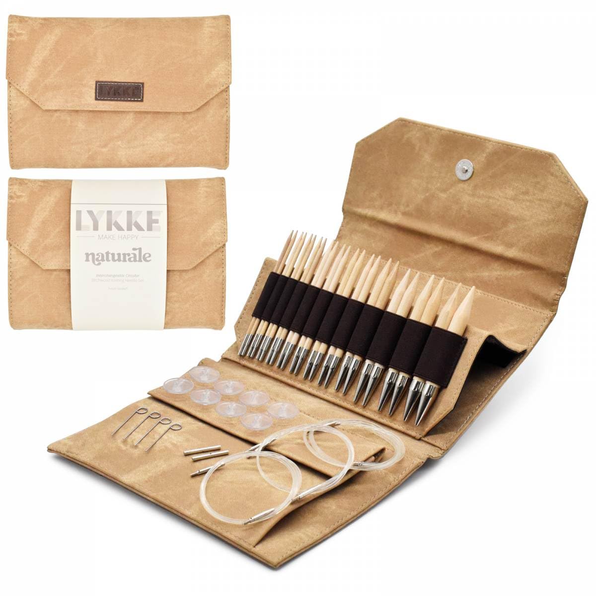 Lykke Interchangeable Knitting Needles, Color Wooden 5", Knitting Needles Set - Tan Denim Effect