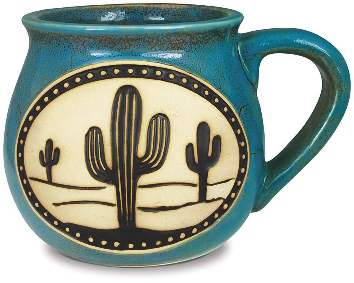 Cape Shore Decorative Bean Pot Coffee Tea Mug Cup, Saguaro, Gifts for Birthday Christmas, 16 Oz, Blue