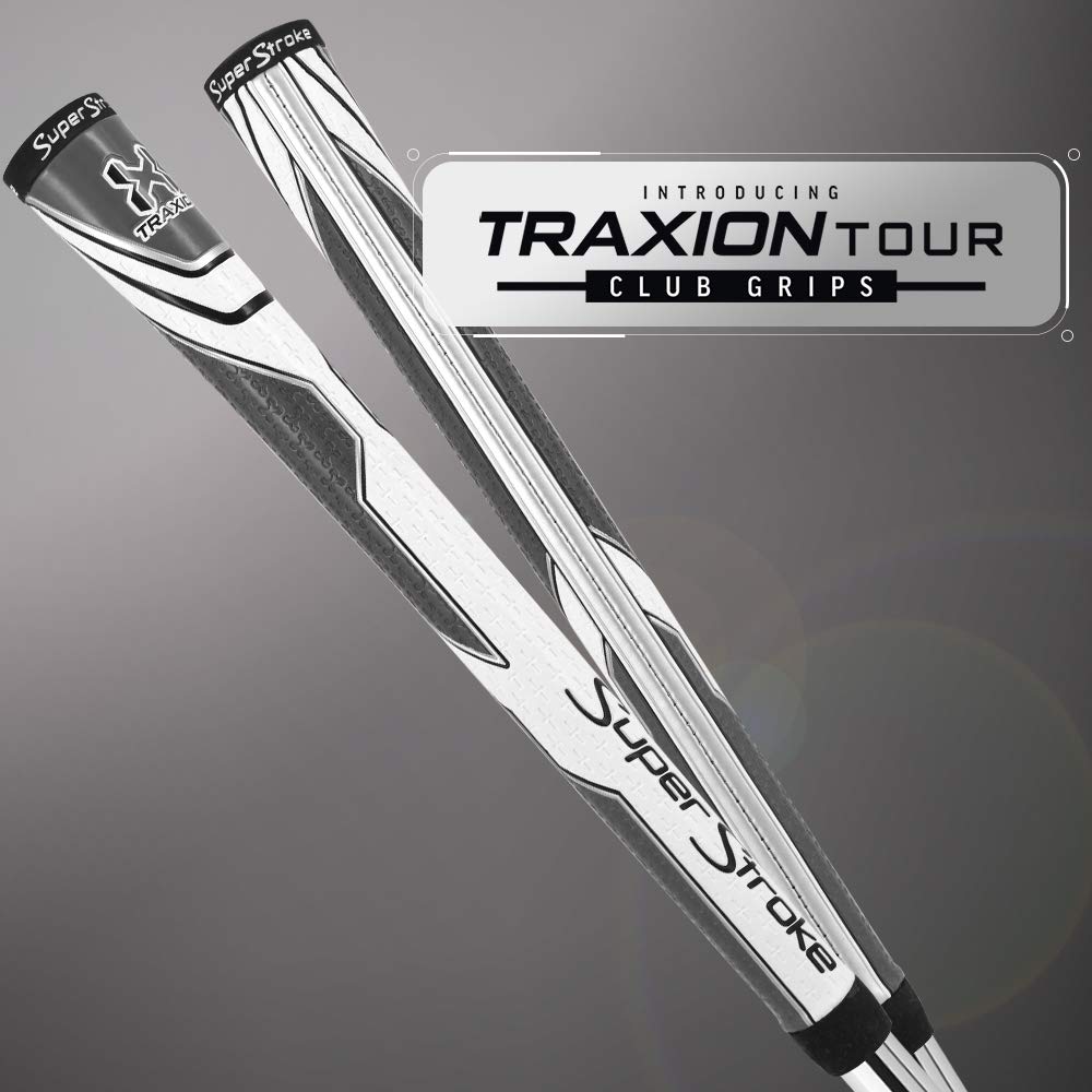 SuperStroke Traxion Tour Golf Club Grip, Undersize, Advanced Surface Texture Improves Feedback and Tackiness and Even Hand Pressure, White/Gray