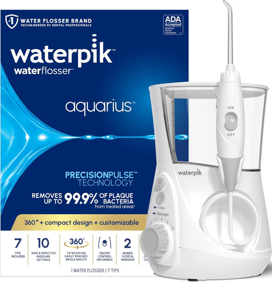 Waterpik Aquarius Countertop Water Flosser with 10 Settings, 7 Tips, White