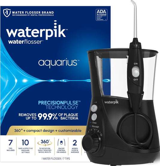 Waterpik Aquarius Countertop Water Flosser with 10 Settings, 7 Tips, Black