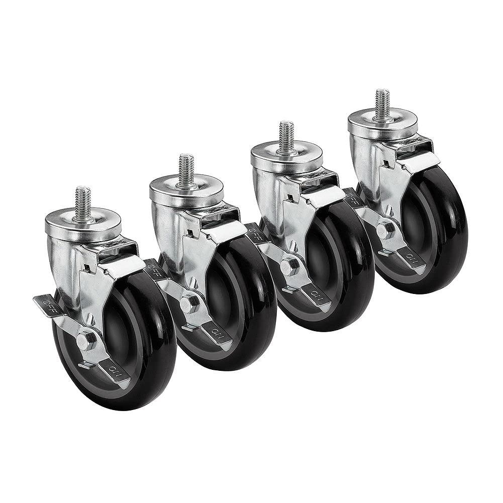 Kronwe 28-145S 11 Threaded Stem Caster, Side Brake, 5" Wheel, Set of 4, 220 Lbs. Per Caster, 6" Overall 5/8"