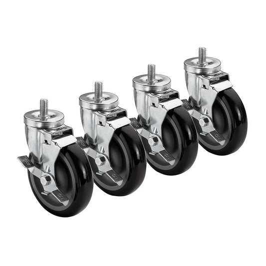 Kronwe 28-145S 11 Threaded Stem Caster, Side Brake, 5" Wheel, Set of 4, 220 Lbs. Per Caster, 6" Overall 5/8"
