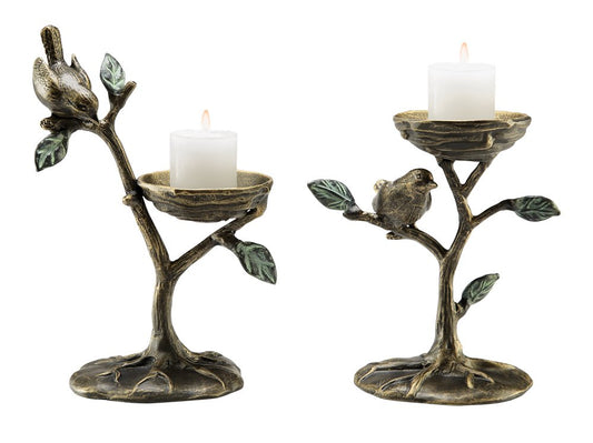 Bird & Branch Pillar Candleholder Pair