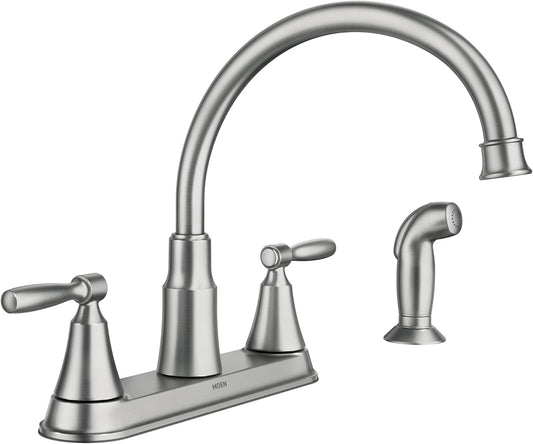 Moen Hutchinson Spot Resist Stainless 2-Handle High-Arc Kitchen Faucet with Side Sprayer, 87048SRS