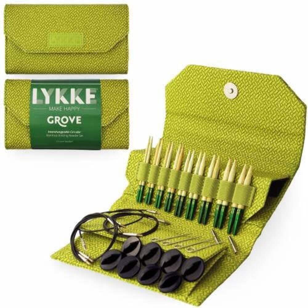 Grove Lykke 3.5 Inch Interchangeable Circular Knitting Needle Set in Green Basketweave Effect Case