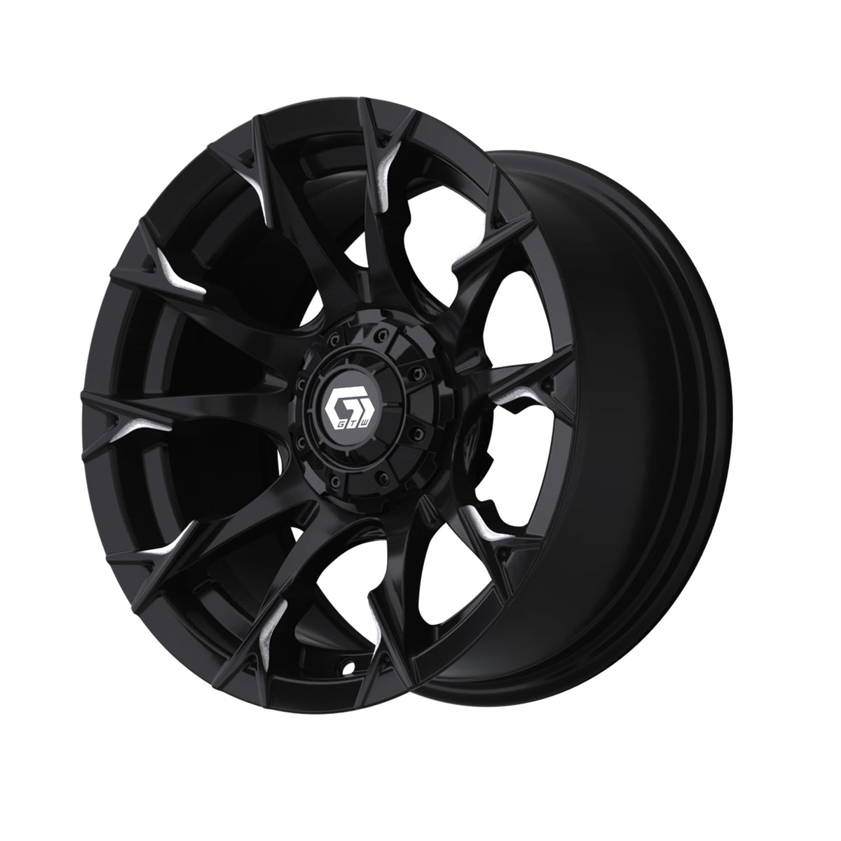 GTW Diablo 14 Inch Aluminum Golf Cart Wheel, Gloss Black/Machined