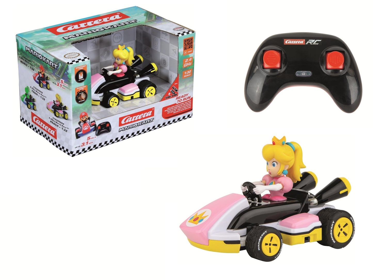 Carrera RC Nintendo Mario Kart Race Kart 1:32 Scale 2.4 GHz Mini Collectible Radio Remote Control Toy Car Vehicle - Peach
