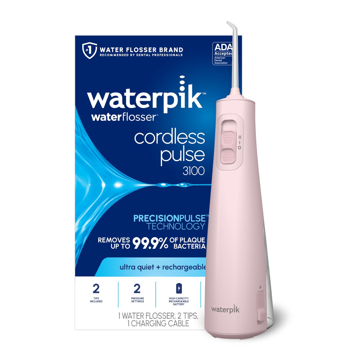 Waterpik Cordless Pulse 3100 Portable Water Flosser, Rechargeable, Pink