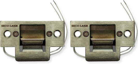 Seco-Larm SD-991A-D1Q Pack of 2 Mini No-Cut Electric Door Strikes; Indoor Use, Converts Cylindrical Lock Sets Into an Electronic Access-Controlled Locking System, Stainless Steel Keeper