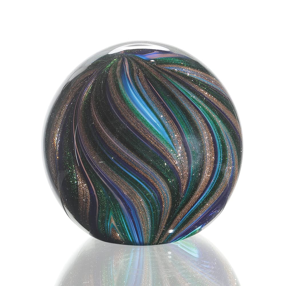 A Swirl of Peacock Feathers Art Glass Sphere