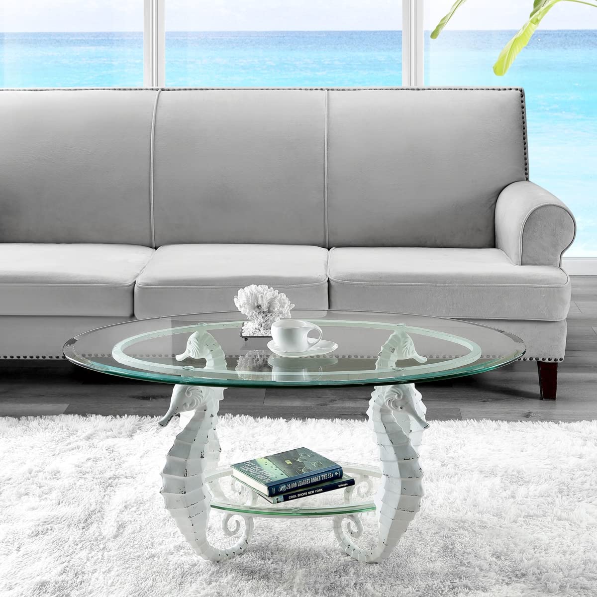 SPI Home Seahorse Glass Top Coffee Table