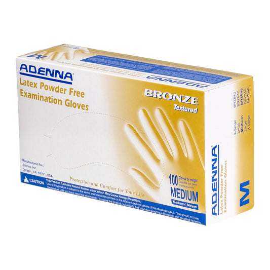 Adenna BRZ645 Bronze 5.5 mil Powder-Free Latex Gloves, Medical Grade, White, Medium, Box of 100