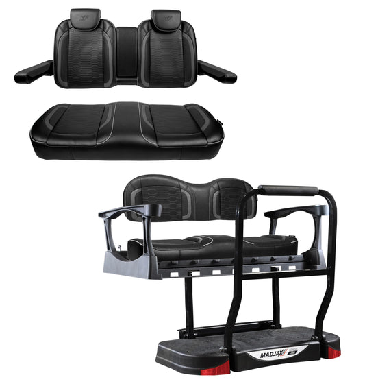 MadJax Commander Front Seat Back with Armrests & Storage Console, Rear Seat Back and Bottom Cushion Assemblies & G250 Steel Rear Seat Kit Compatible with MadJax XSeries X2 Golf Cart, Black