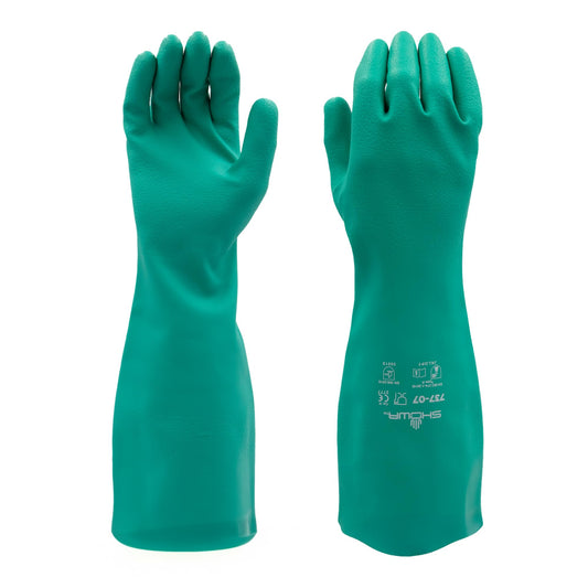 SHOWA 737 Nitrile Chemical Resistant Safety Glove, Unlined, Food Safe, 22 Mil Thick, 15" Length, Large (12 Pair)