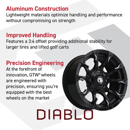 GTW Diablo 14 Inch Aluminum Golf Cart Wheel, Gloss Black/Machined