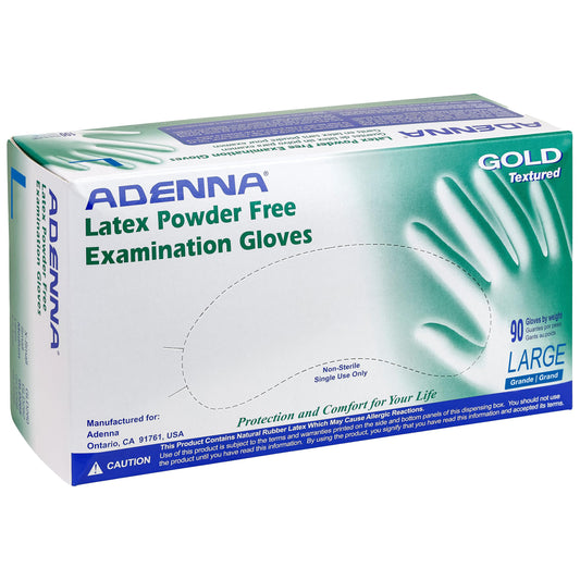 Adenna GOLD Disposable Latex Gloves иC 6 Mil, Powder Free Exam Glove with Precise Control & Textured Grip, Comfortable Fit for Medical, Dental & Industrial Use, Pack of 100, Large, White