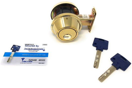 Mul-T-Lock Interactive+ Cronus High Security Grade 2 Single Cylinder Dead-Bolt w/Thumb Turn 2-3/8 or 2-3/4 Adjustable Backset for Commercial and Residential Metal Or Wood Doors (Bright Brass)
