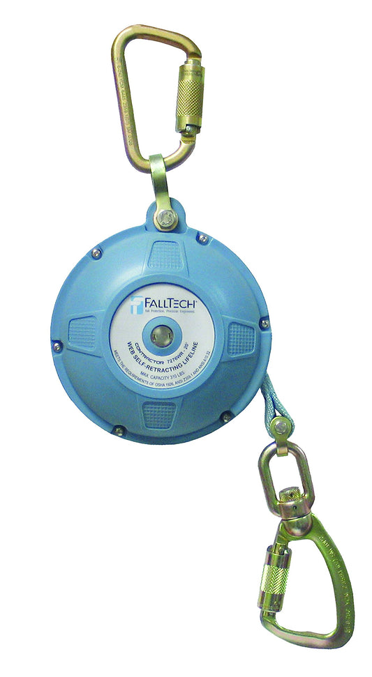 FallTech 7276WR Contractor/Dyneema Web SRL- Glass-Filled Nylon Housing, Dyneema Web, Connecting Carabiner, Load-Indicating Swivel Carabiner, 20', Blue