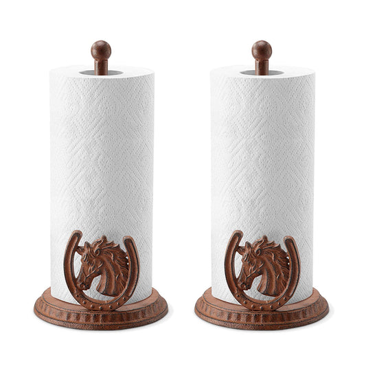 SPI Home 64038 Farmhouse Chic Horse Head and Horseshoe Rustic Brown 13 x 6.5 Cast Iron Countertop Paper Towel Holder Set of 2