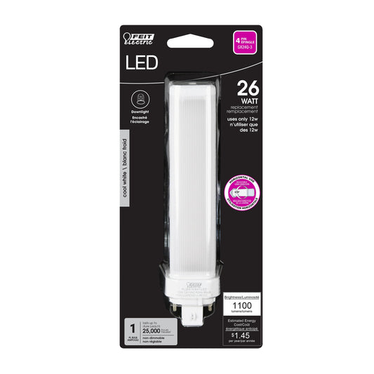 Feit Electric 26W PL LED Bulb, GX24Q-3 4-Pin Base, 4100K Cool White, 1100 Lumens, Replaces 26W CFL, 12W LED, 25,000 Hour Life, Energy Saving Light for Residential & Commercial Use, PL26E/H/841/LED