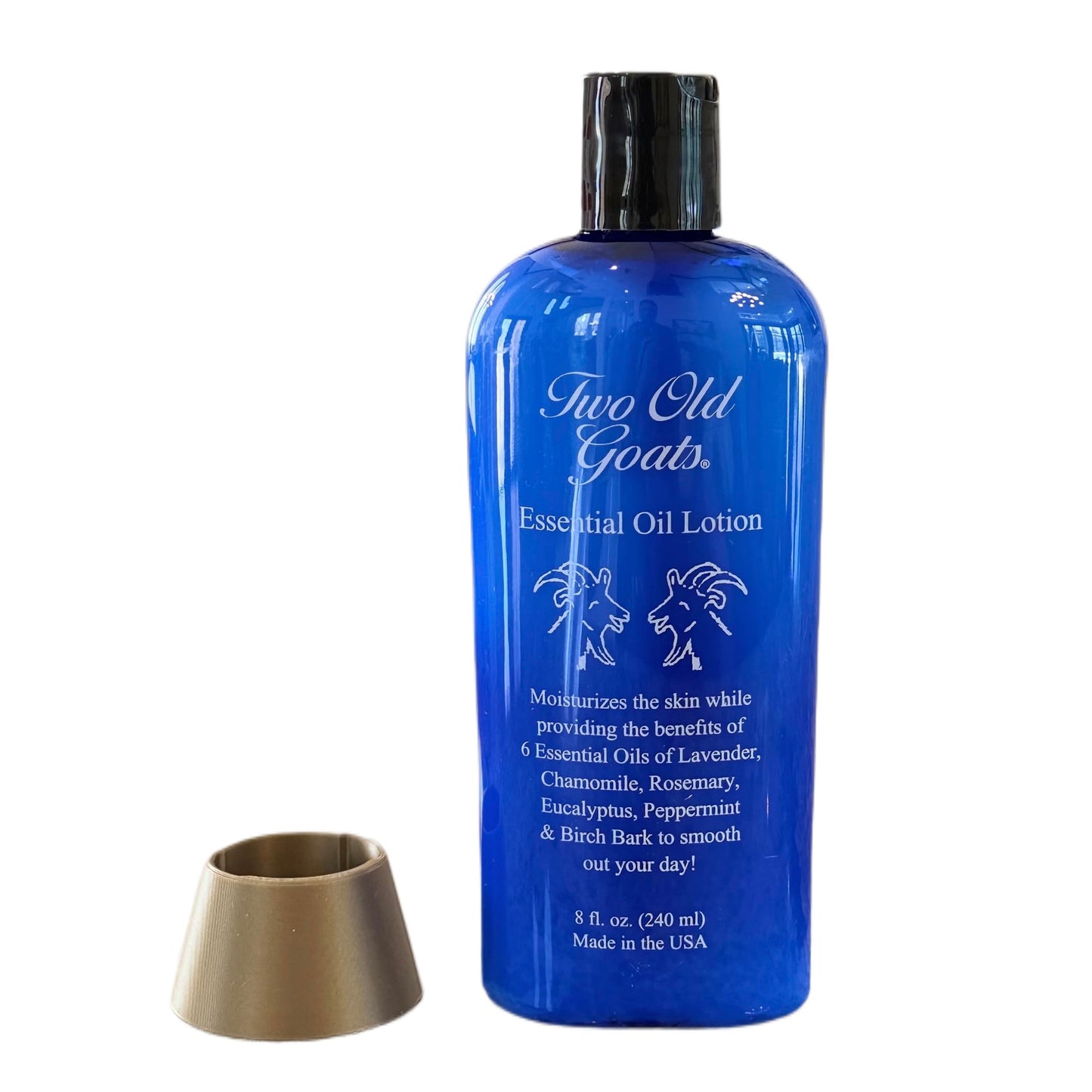 Two Old Goats Essential Lotion 8oz with Upside Down Bottle Holder