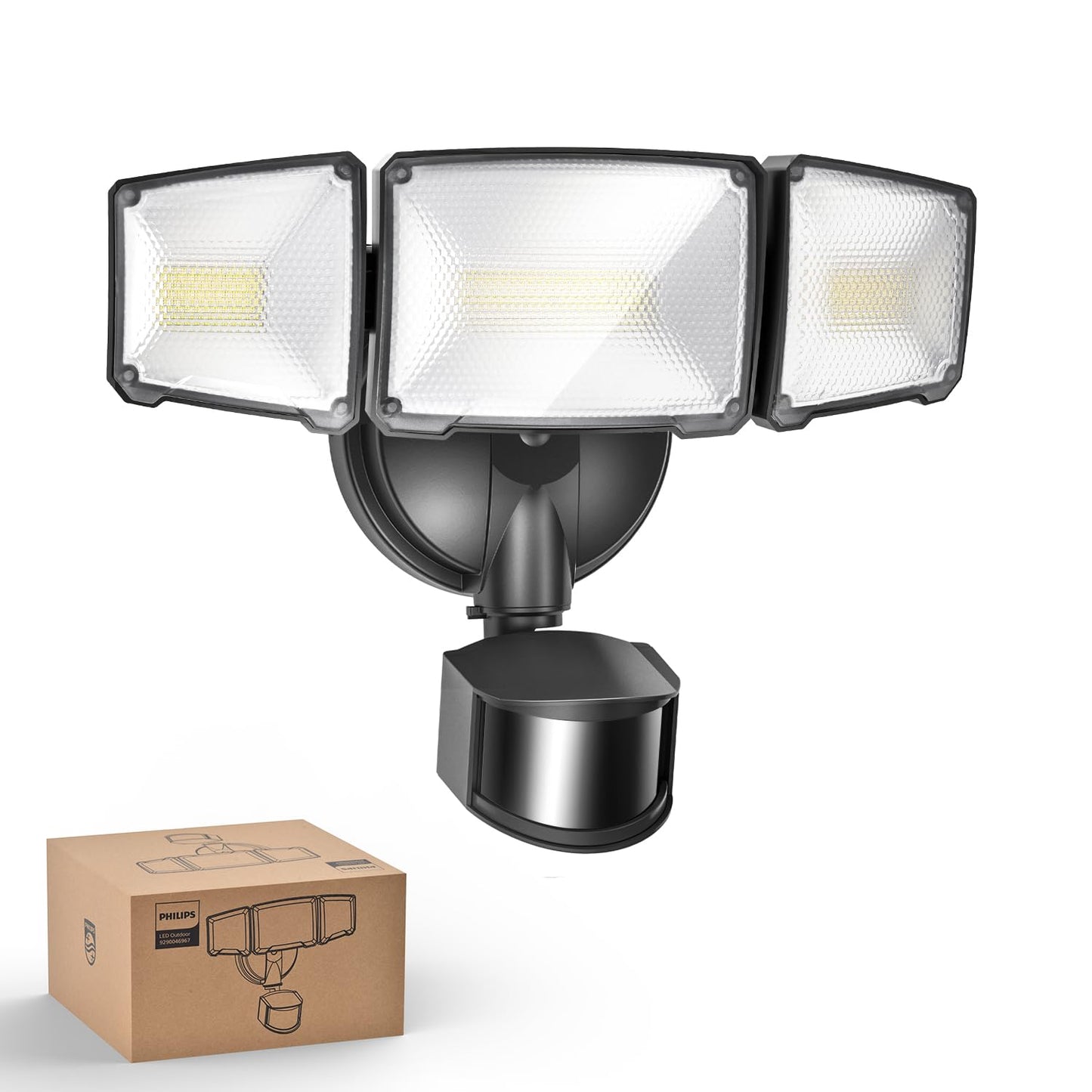 Philips 72W 7400LM LED Security Lights w/PIR Motion Sensor Outdoor, 5000K Daylight Dusk to Dawn Aluminum Flood Light, 3 Adjustable Heads, Waterproof for Garage, Yard, Porch