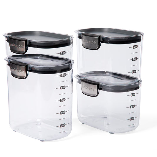 Progressive International ProKeeper+ 4-Piece Clear Plastic Modular Airtight Pantry Food/Snack Kitchen Storage Organization Container Canister Set