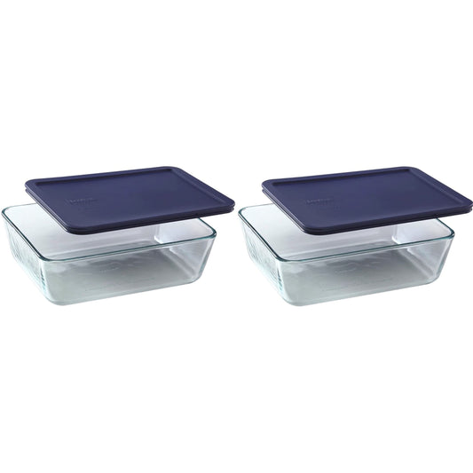 Pyrex 7212 11-Cup Glass Dishes & Dark Blue Lids (2-Pack) - Made in the USA