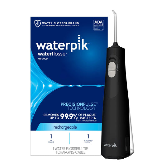 Waterpik Cordless 1100 Rechargeable Portable Water Flosser for Teeth Cleaning and Flossing, Travel, Braces Care, Healthier Gums, Waterproof for Shower, ADA Accepted, WF-30CD Black, Packaging May Vary