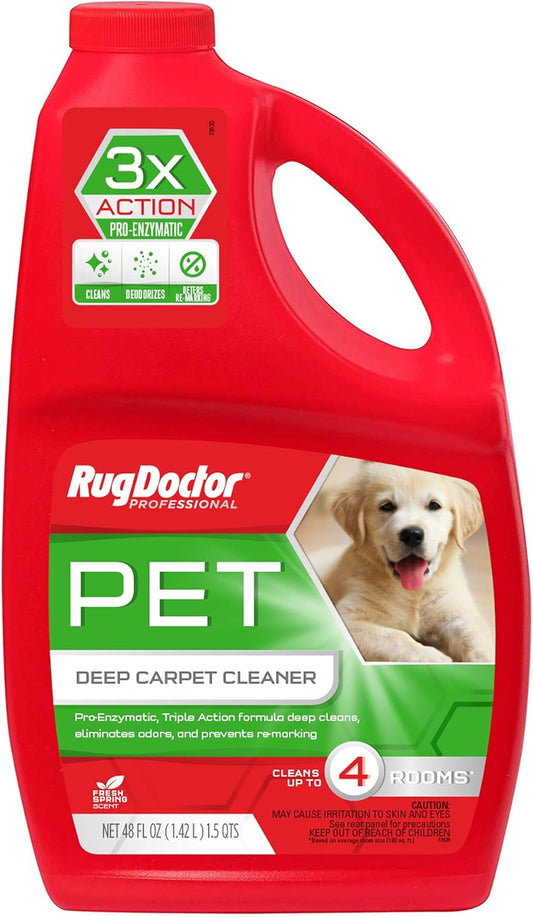 Rug Doctor Professional Triple Action Pet Stain and Odor Deep Carpet Cleaner Solution 48oz. Triple Action Formula Cleans, Deodorizes and Deters Remarking, Carpet Shampoo for Pet Stains & Odors