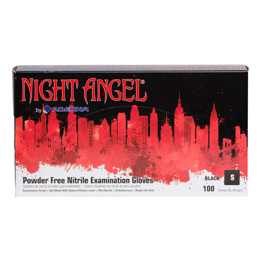 Adenna NGL220 Night Angel Nitrile Powder Free Exam Gloves, 4 mil, Black, Small (Pack of 1000)