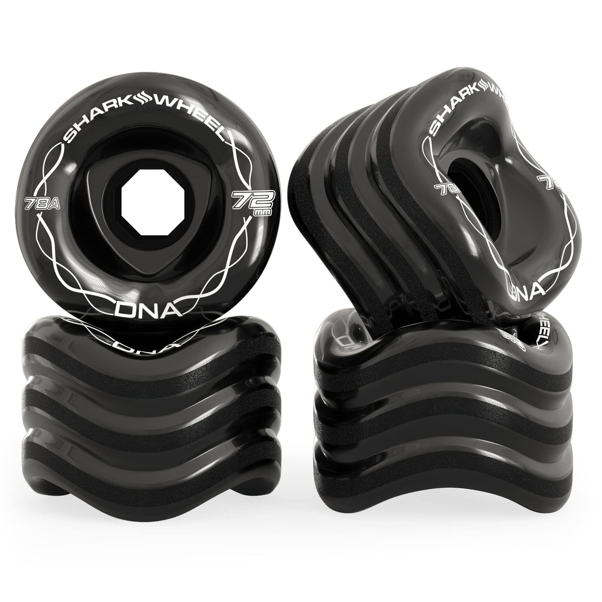 Shark Wheel 72mm 78a Longboard Cruising Wheels, DNA Formula, Set of 4 Wheels (Black, 72mm)